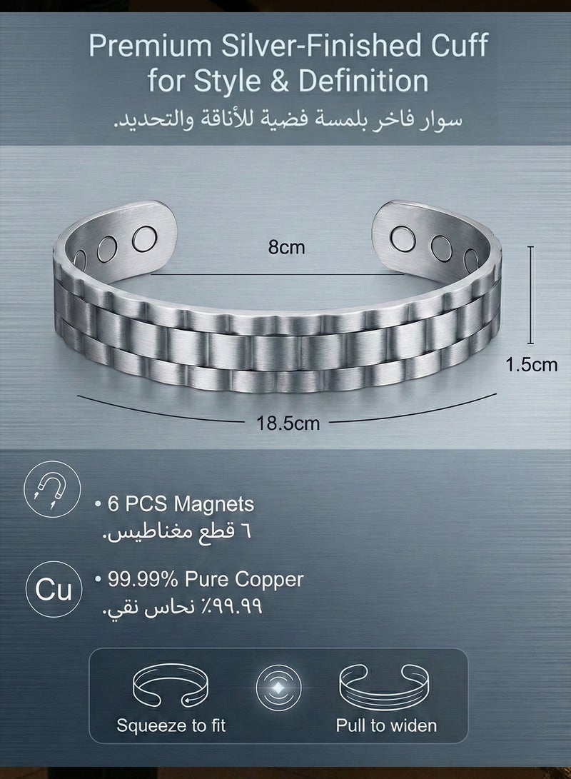 فوريكاسا سوار نحاسي مغناطيسي من النحاس النقي للرجال – تصميم متوازن وأنيق - Image 5